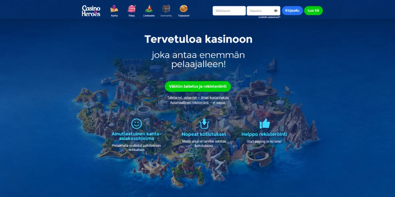 Casino Heroes rekisteröinti nopeat kotiutukset kanta-asiakasohjelma Suomi